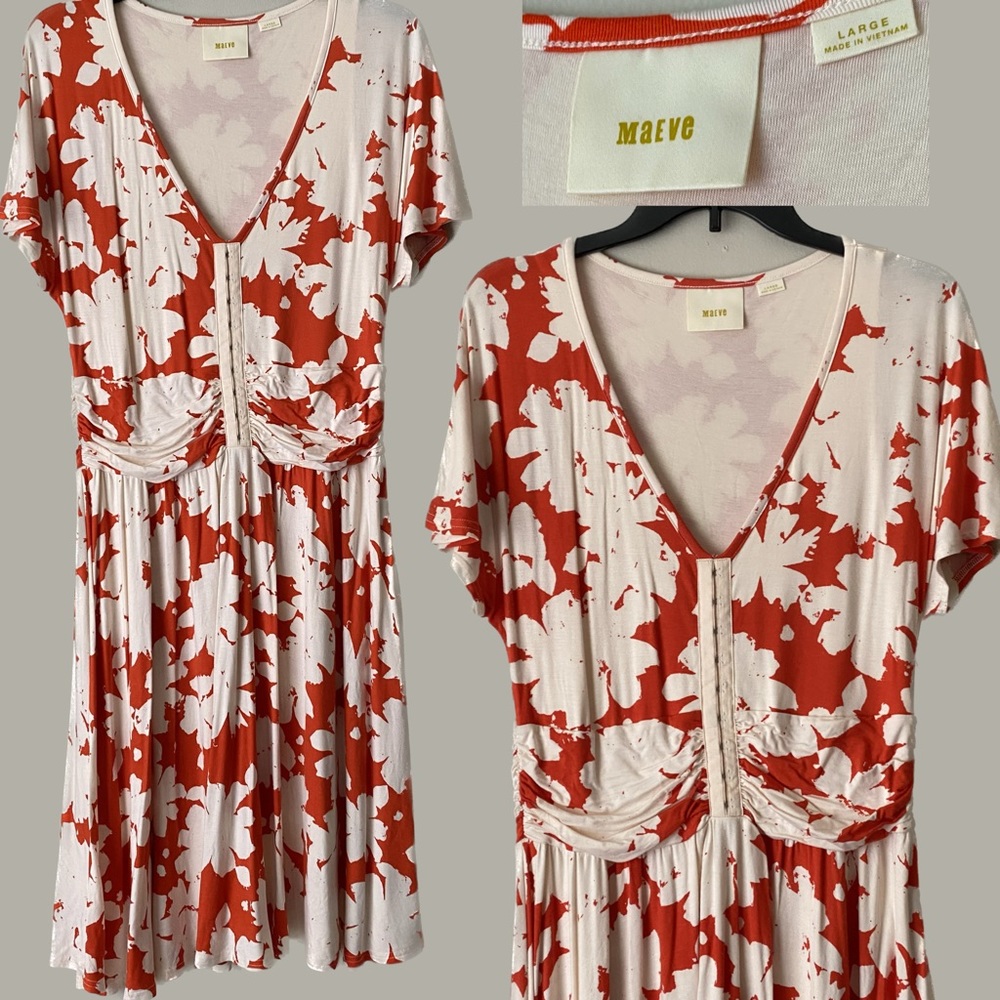 Maeve Anthropologie Stretchy Summer Breeze Dress Orange Floral Size Large - Picture 2 of 12